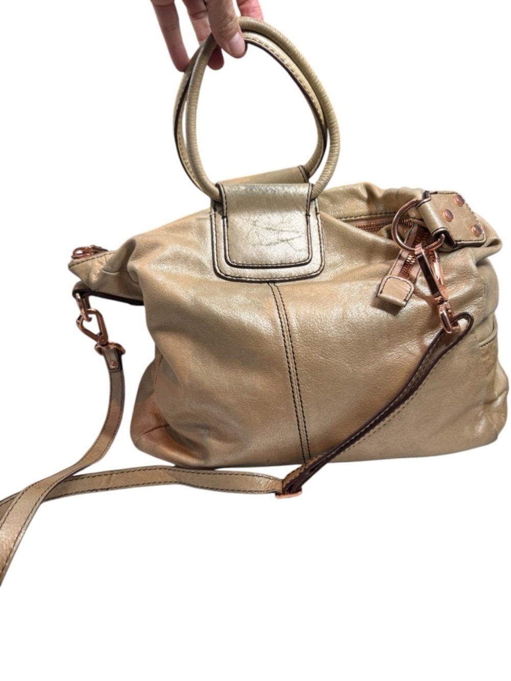 HOBO Metallic Gold Leather Top-Handle large Shiela Satchel rose gold hardware